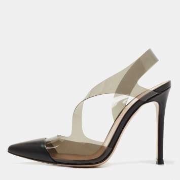 Pre Owned Gianvito Rossi Black Leather and PVC Slingback Pumps Size 36