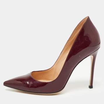 Pre Owned Gianvito Rossi Burgundy Patent Leather Pointed Toe Pumps Size 37.5