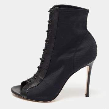 Pre Owned Gianvito Rossi Black Fabric And Leather Hook Detail Ankle Boots Size 38