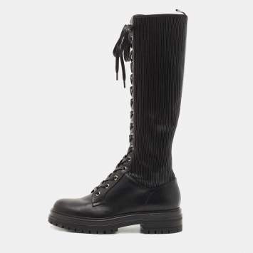 Pre Owned Gianvito Rossi Black Leather Martis Lace Up Boots Size 39.5 