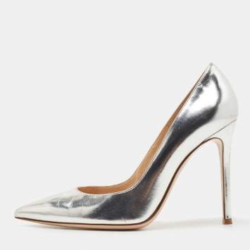Pre Owned Gianvito Rossi Silver Leather  Pointed Toe Pumps Size 38