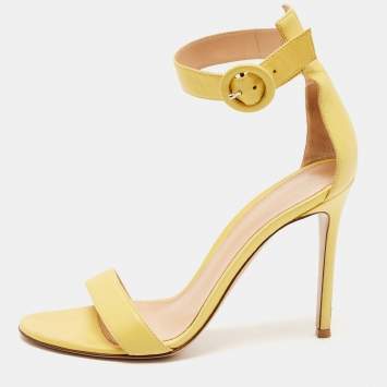 Pre Owned Gianvito Rossi Yellow Leather Portofino Ankle Strap Sandals Size 38
