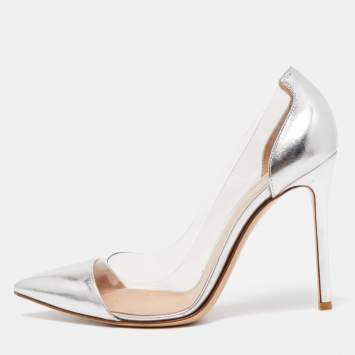 Pre Owned Gianvito Rossi Silver Leather and PVC Plexi Pumps Size 38