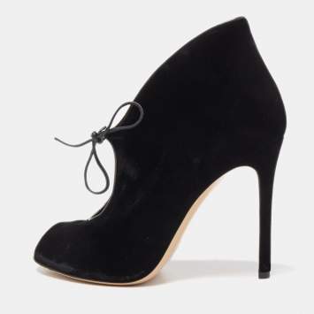 Pre Owned Gianvito Rossi Black Velvet Open Toe Booties Size 38