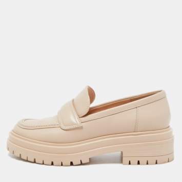 Pre Owned Gianvito Rossi Beige Leather Argo Loafers Size 35.5