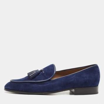 Pre Owned Gianvito Rossi Blue Suede Tassel Slip On Loafers Size 42.5