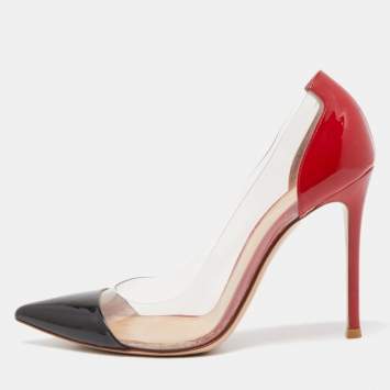 Pre Owned Gianvito Rossi Black/Red Patent Leather and PVC Plexi Pumps Size 37.5