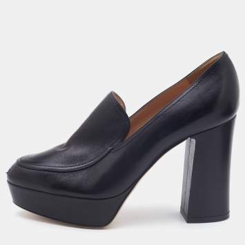 Pre Owned Gianvito Rossi Black Leather Block Heel Loafer Pumps Size 38.5