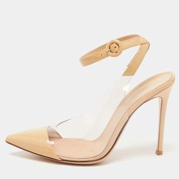 Pre Owned Gianvito Rossi Beige Leather and PVC Anise Pointed Toe Slingback Pumps Size 39