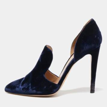 Pre Owned Gianvito Rossi Blue Velvet Moret Pointed Toe D'orsay Pumps Size 40