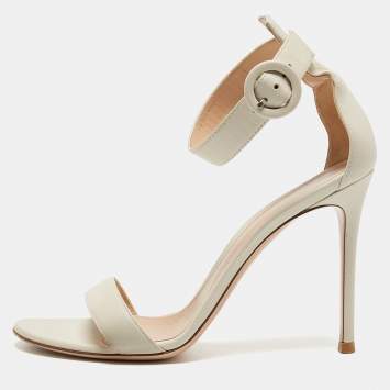 Pre Owned Gianvito Rossi Off White Leather Portofino Sandals Size 39.5
