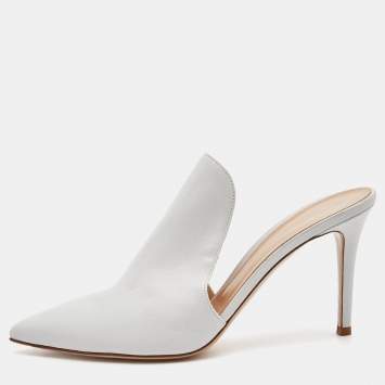 Pre Owned Gianvito Rossi White Leather Aramis Mules Size 39.5
