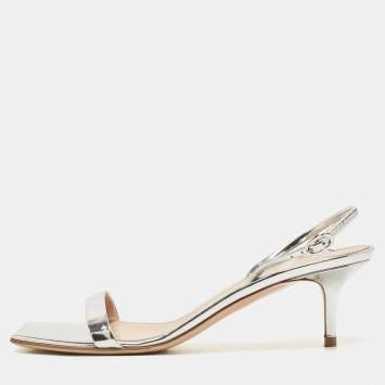 Pre Owned Gianvito Rossi Silver Leather Ankle Strap Sandals Size 41.5
