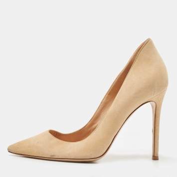 Pre Owned Gianvito Rossi Beige Suede Gianvito 105 Pointed Toe Pumps Size 38