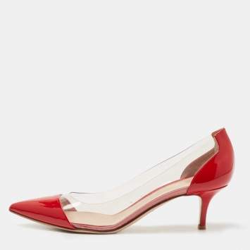 Pre Owned Gianvito Rossi Red Patent Leather and PVC Plexi Pumps Size 39