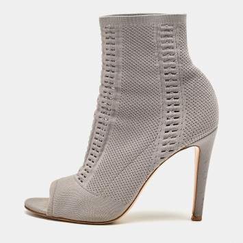 Pre Owned Gianvito Rossi Grey Knit Fabric Vires Ankle Booties Size 40.5
