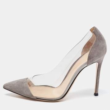 Pre Owned Gianvito Rossi Grey Suede and PVC Plexi Pumps Size 37.5