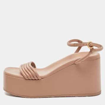 Pre Owned Gianvito Rossi Dusty Pink Leather Ankle Strap Platform Sandals Size 37