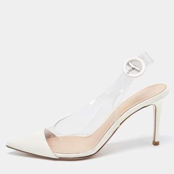 Pre Owned Gianvito Rossi Off White Patent Leather and PVC Plexi Slingback Pumps Size 36.5