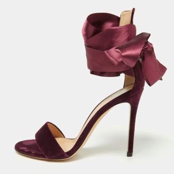Pre Owned Gianvito Rossi Purple Velvet and Satin Gala Sandals Size 37