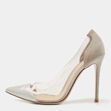 Pre Owned Gianvito Rossi Grey/Transparent PVC and Leather Plexi Pumps Size 40