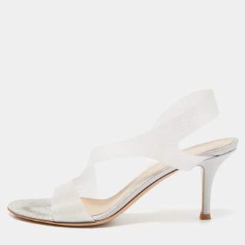 Pre Owned Gianvito Rossi Silver Glitter and PVC Metropolis Slingback Sandals Size 38