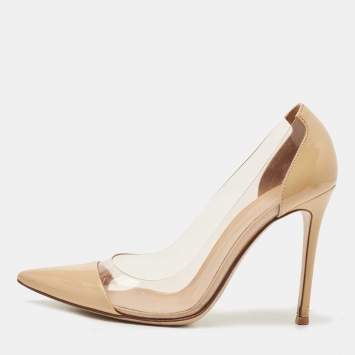 Pre Owned Gianvito Rossi Beige Patent and PVC Plexi Pumps Size 37.5