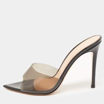 Pre Owned Gianvito Rossi Black PVC Elle Slides Size 37