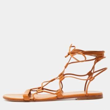 Pre Owned Gianvito Rossi Brown Leather Giza Flat Sandals Size 38