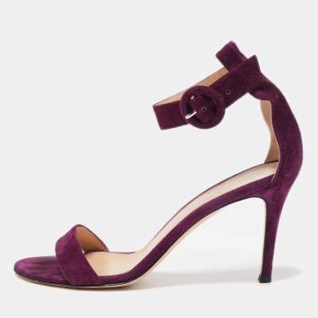Pre Owned Gianvito Rossi Purple Suede Portofino Ankle Strap Sandals Size 37.5