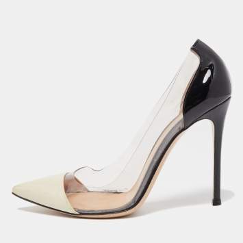 Pre Owned Gianvito Rossi Off White/Black Patent Leather and PVC Plexi Pumps Size 39