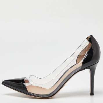 Pre Owned Gianvito Rossi Black Patent Leather and PVC Plexi Pumps Size 39.5