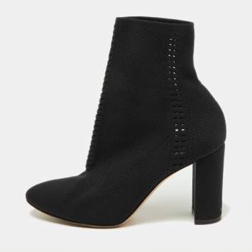 Pre Owned Gianvito Rossi Black Stretch Knit Thurlow Ankle Boots Size 40.5