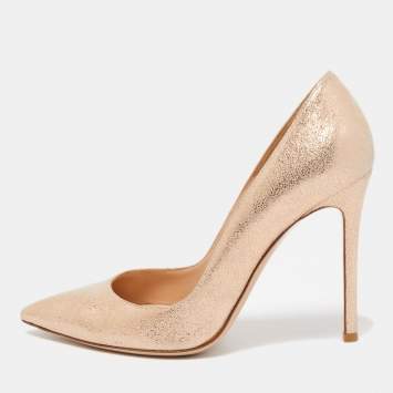 Pre Owned Gianvito Rossi Metallic Gold Suede Pointed Toe Pumps Size 38