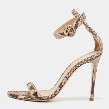 Pre Owned Gianvito Rossi Beige/Black Python Portofino Ankle Strap Sandals Size 38