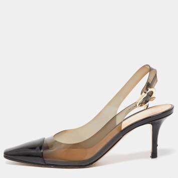 Pre Owned Gianvito Rossi Black Patent Leather and PVC Slingback Pumps Size 36.5
