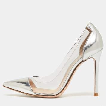 Pre Owned Gianvito Rossi Silver PVC and Leather Plexi Pumps Size 36