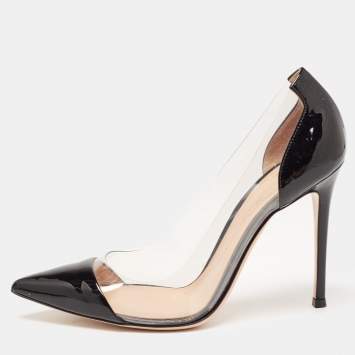 Pre Owned Gianvito Rossi Black Patent Leather and PVC Plexi Pumps Size 38
