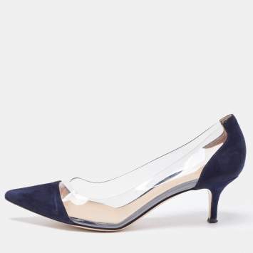 Pre Owned Gianvito Rossi Navy Blue Suede and PVC Plexi  Pumps Size 38.5