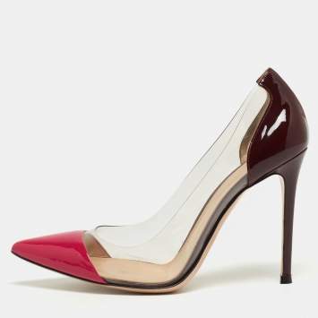 Pre Owned Gianvito Rossi Pink/Burgundy Patent Leather and PVC Plexi Pumps Size 38.5