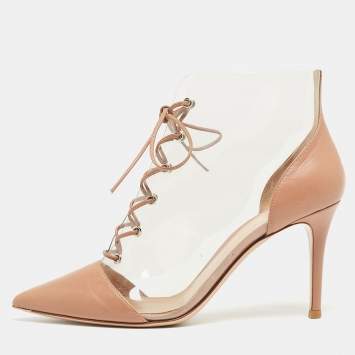 Pre Owned Gianvito Rossi Beige PVC and Leather Helmut Ankle Boots Size 38.5