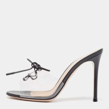 Pre Owned Gianvito Rossi Black Leather and PVC Lace Up Slide Sandals Size 35