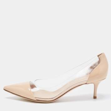 Pre Owned Gianvito Rossi Beige Patent and PVC Plexi  Pumps Size 42