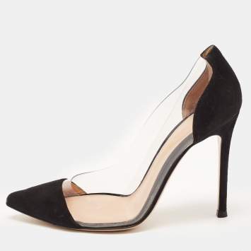 Pre Owned Gianvito Rossi Black Suede and PVC Plexi Pumps Size 35