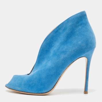 Pre Owned Gianvito Rossi Blue Suede Vamp Booties Size 38