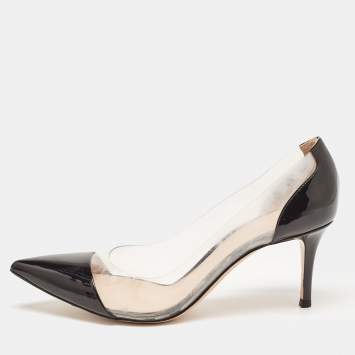 Pre Owned Gianvito Rossi Black Patent Leather and PVC Plexi Pumps Size 40.5