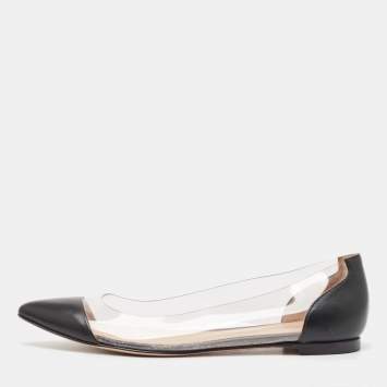 Pre Owned Gianvito Rossi Black Leather and PVC Plexi Ballet Flats Size 38