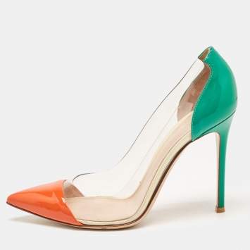 Pre Owned Gianvito Rossi Multicolor Patent Leather and PVC Plexi Pumps Size 39.5