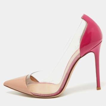 Pre Owned Gianvito Rossi Pink/Beige Patent Leather and PVC Plexi Pumps Size 38