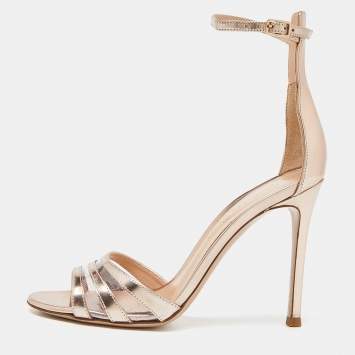 Pre Owned Gianvito Rossi Rose Gold Mirror Leather and PVC Ankle Strap Sandals Size 34